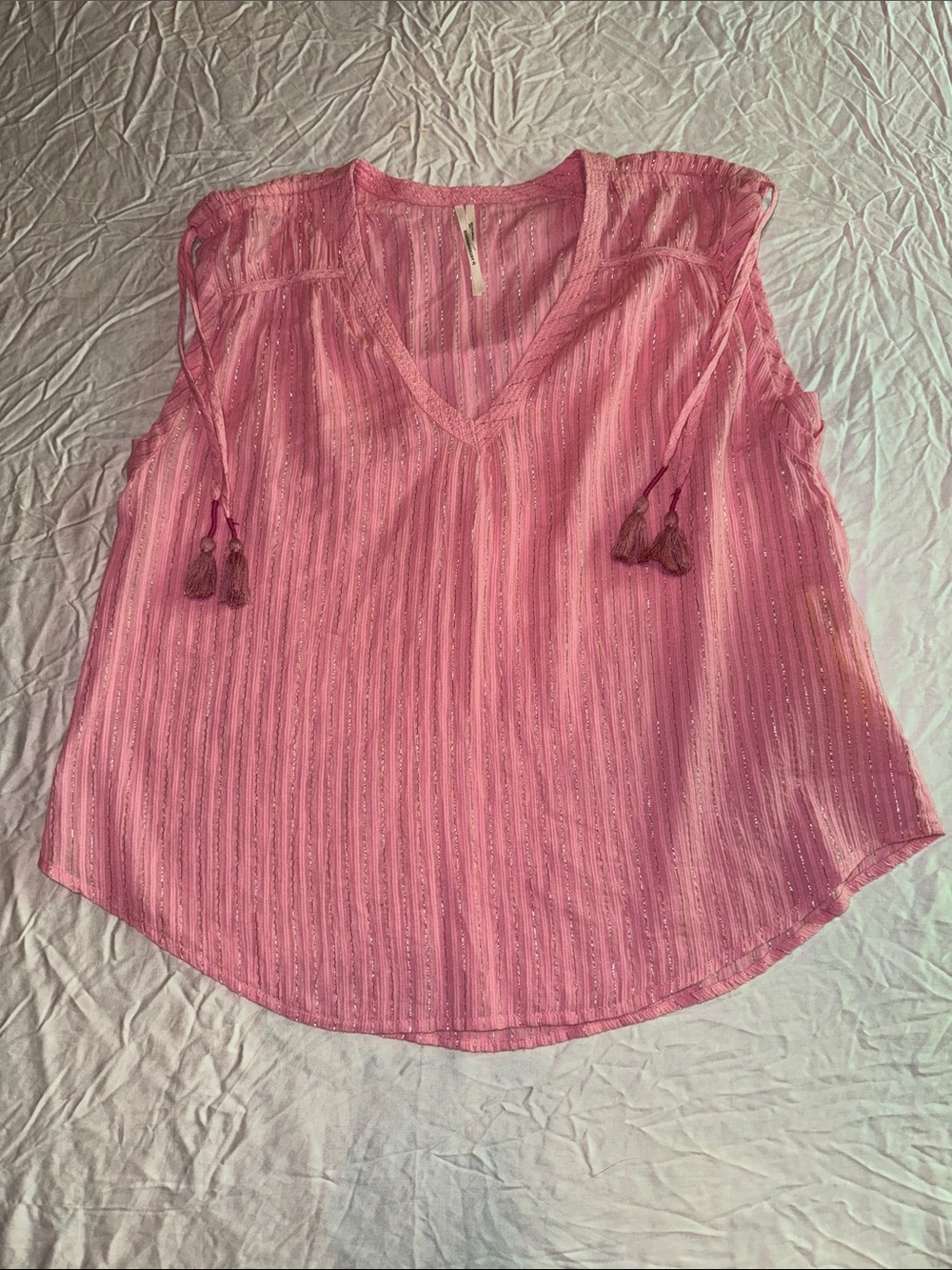 RARE Anthropologie Pink Gold Metallic Shirred Blouse Photoshoot Sample